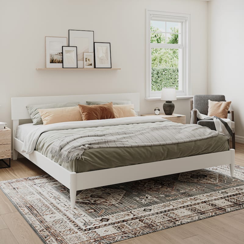 Modern Platform Bed - Solid Wood Low Profile Bed Frame - King Size Bed with USB Ports