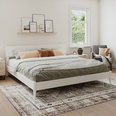 Modern Platform Bed - Solid Wood Low Profile Bed Frame - King Size Bed with USB Ports
