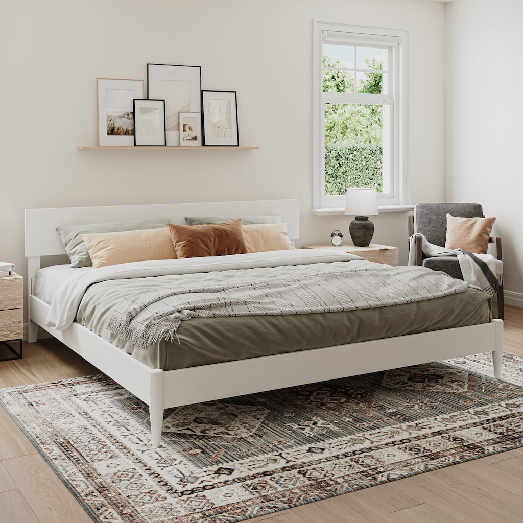 Modern Platform Bed - Solid Wood Low Profile Bed Frame - King Size Bed with USB Ports