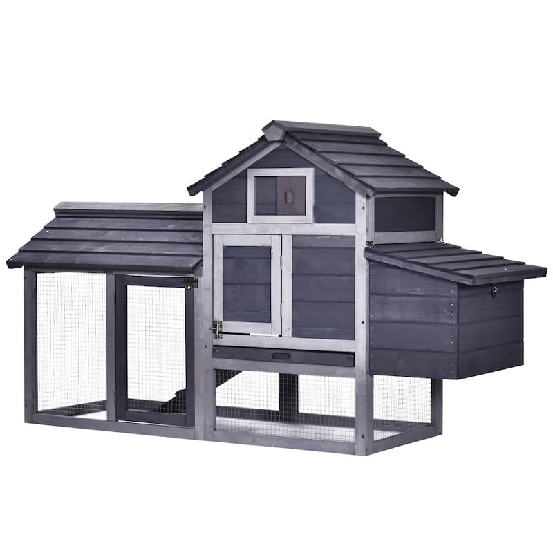 PawHut 59" Solid Enclosed Outdoor Backyard Chicken Coop Kit with Nesting Box,Grey