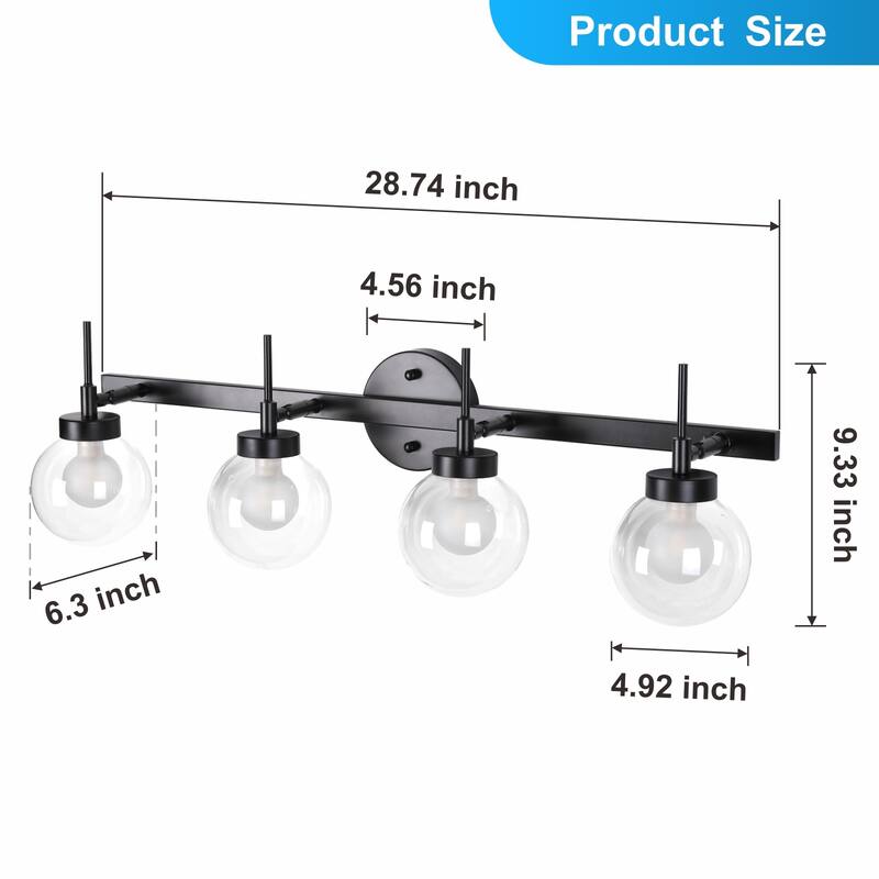 4-Light Bathroom Vanity Wall Light - Black - N/A
