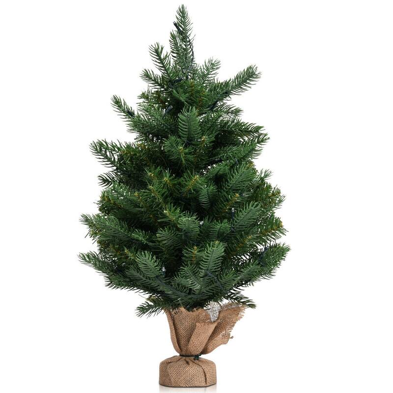 Gymax 24" Mini Artificial Christmas Tree Tabletop Pre-Lit LED Fir Tree