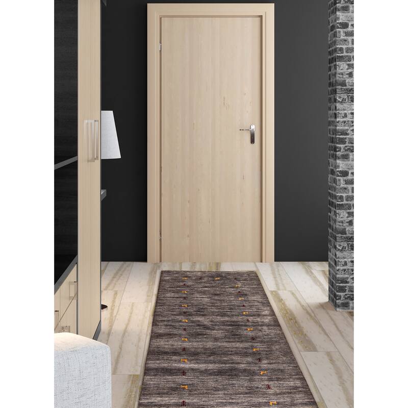 ECARPETGALLERY Hand Loomed Kashkuli Gabbeh Charcoal Wool Rug - 2'6 x 7'6