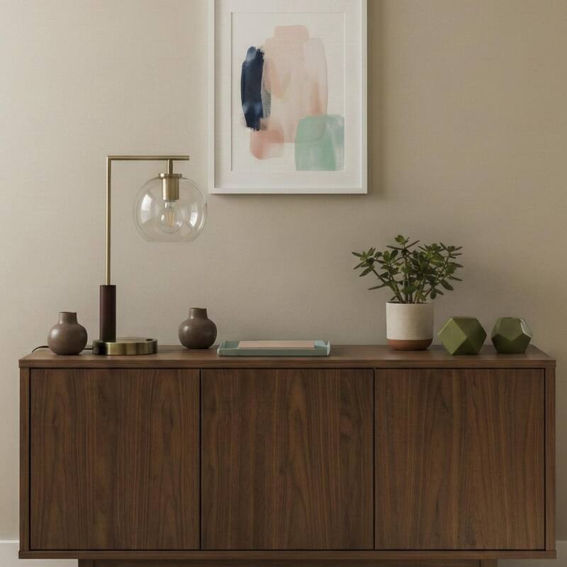 Gibbs Globe Table Lamp with Clear Glass Shade and Rubber Wood Base