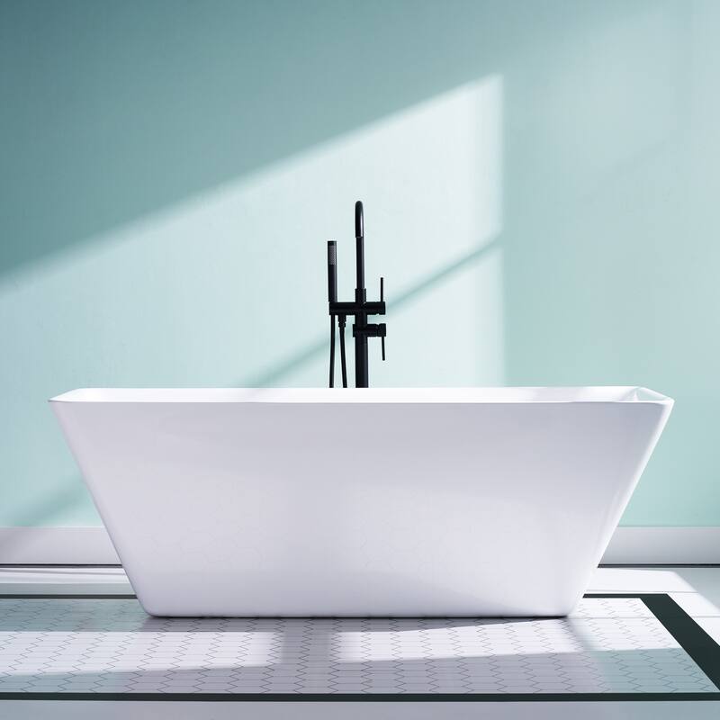 66'' W,78 GALLONS Freestanding Acrylic Soaking Bathtub With Drain And Overflow Holes