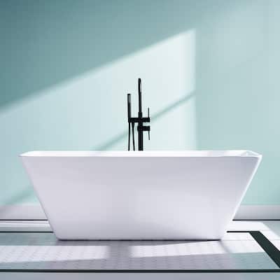 66'' W,78 GALLONS Freestanding Acrylic Soaking Bathtub With Drain And Overflow Holes