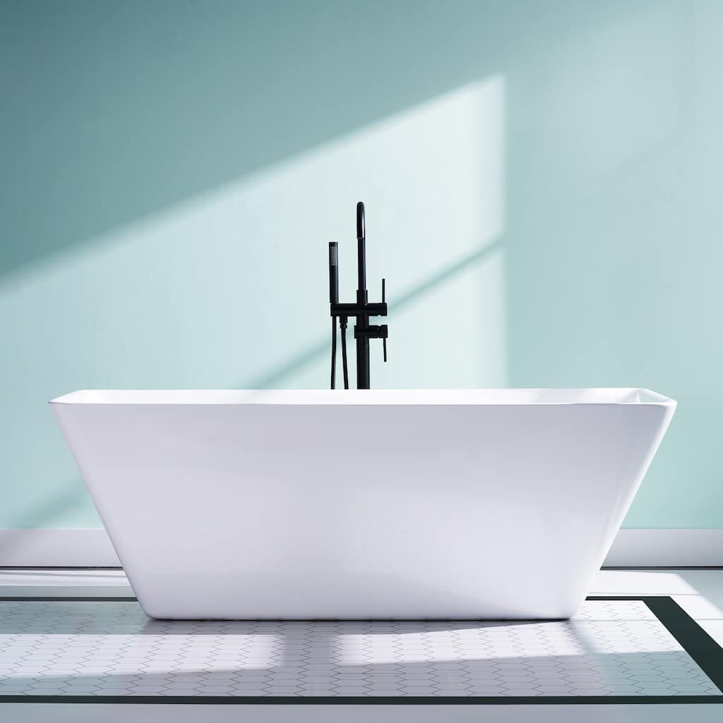 Freestanding Soaking Bathtub, 100% Pure Virgin Acrylic with Drain And Overflow,Glossy White