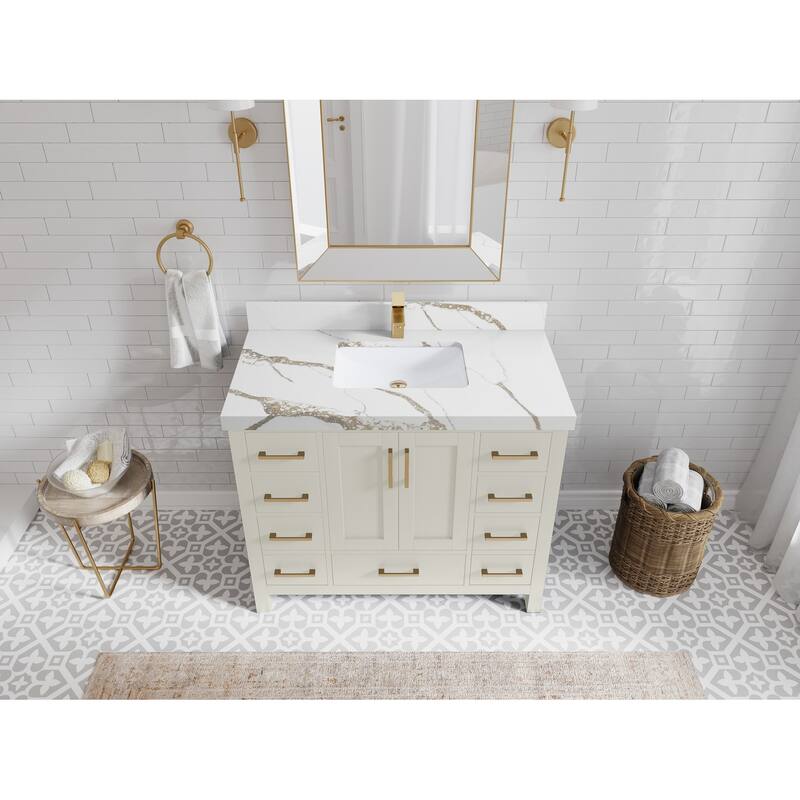 Willow Collections 42 in. W x 22 in. D Malibu Single Sink Bathroom Vanity with Countertop - 2" Calacatta Gold - Fine Grain