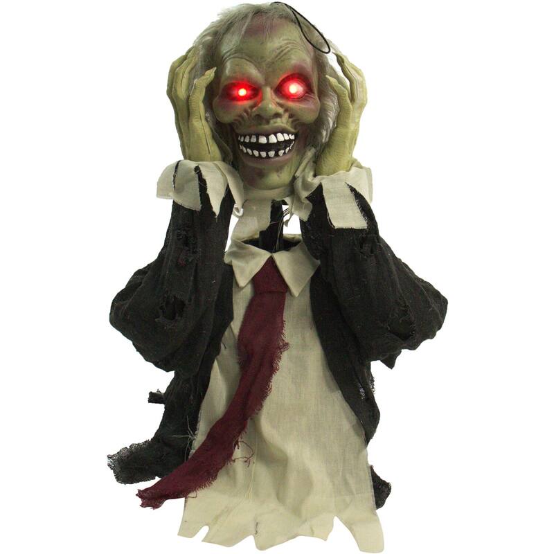 Haunted Hill Farm 22 In. Pop-Up Animatronic Ghoul, Indoor/Outdoor Halloween Decoration, Flashing Red Eyes, Battery-Operated
