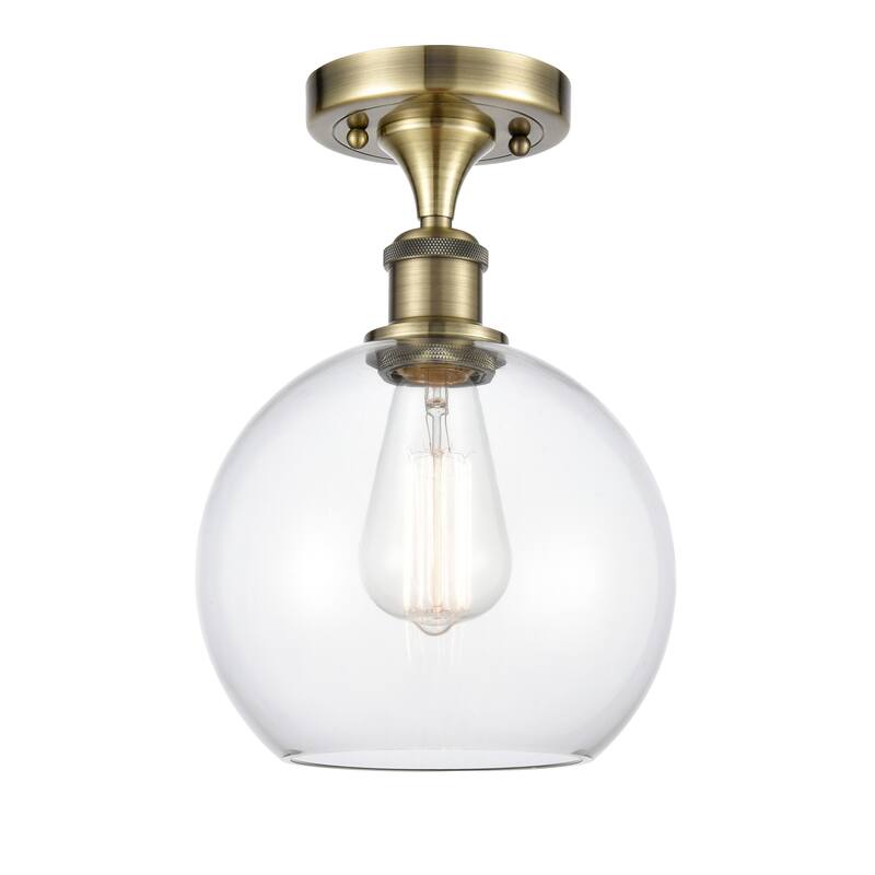 Innovations Lighting Ballston Athens - 1 Light 8" Semi-Flush Mount - Antique Brass/Clear