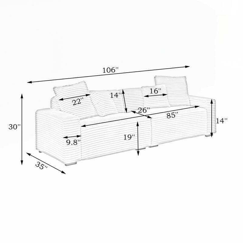 104.72-inch 4-seat large sofa with 4 throw pillows