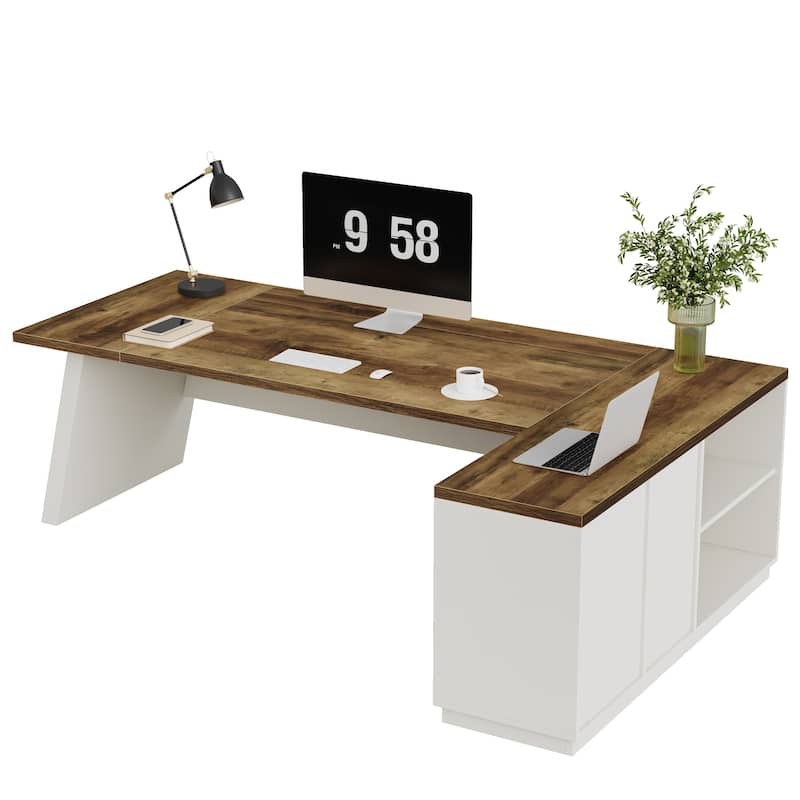78.7-Inch L-Shaped Executive Desk Computer Desk with File Cabinet