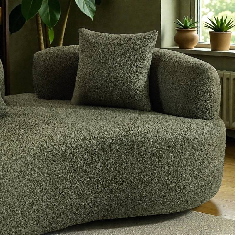 66.93 Inch Curved Loveseat Compression Sofa, Teddy Velvet No Assembly Couch for Small Spaces Apartments