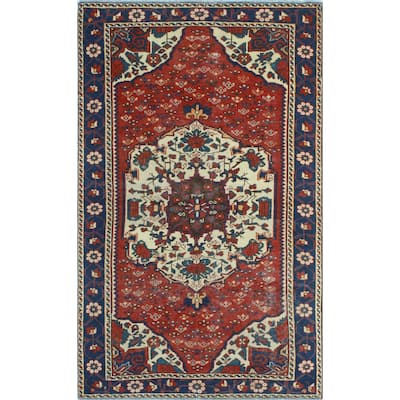 Fine Vintage Distressed Ormond Rust/Navy Rug - 4'2" x 6'11"