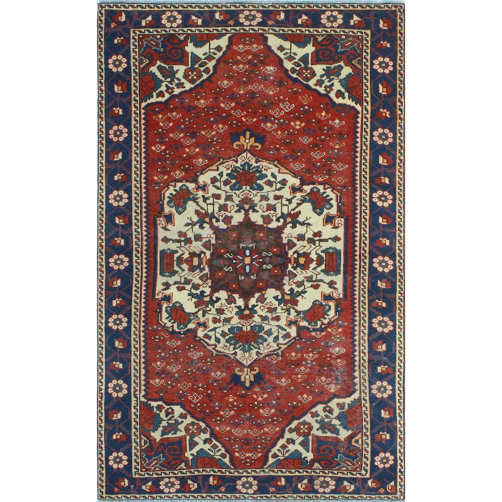 Fine Vintage Distressed Ormond Rust/Navy Rug - 4'2" x 6'11"