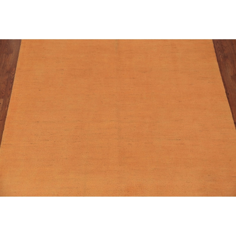 Modern Gabbeh Oriental Area Rug Handmade Orange Solid Wool Carpet - 4'11" x 6'7"
