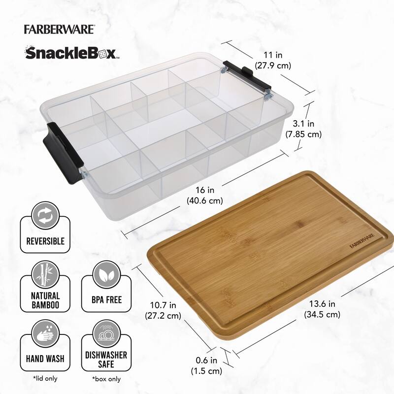 Farberware Snackle Box: 11-Compartment Organizer with Bamboo Lid, 11x16