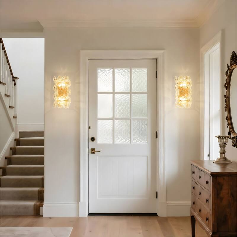 Starsky 2-Light Gold Floral Glass Wall Sconce ,Decorative Wall Lamp with Textured Glass Shade for Indoor Spaces