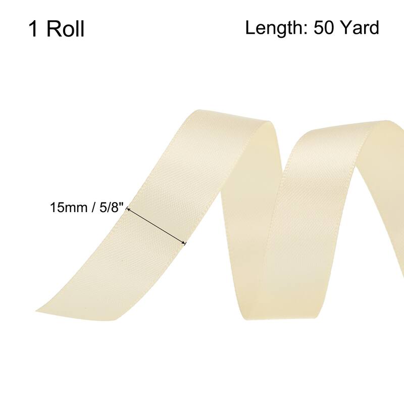 Satin Ribbon Grosgrain Thin Solid Silk Wedding Bouquet Ribbon Decor - Beige - 5/8" x 50 Yard