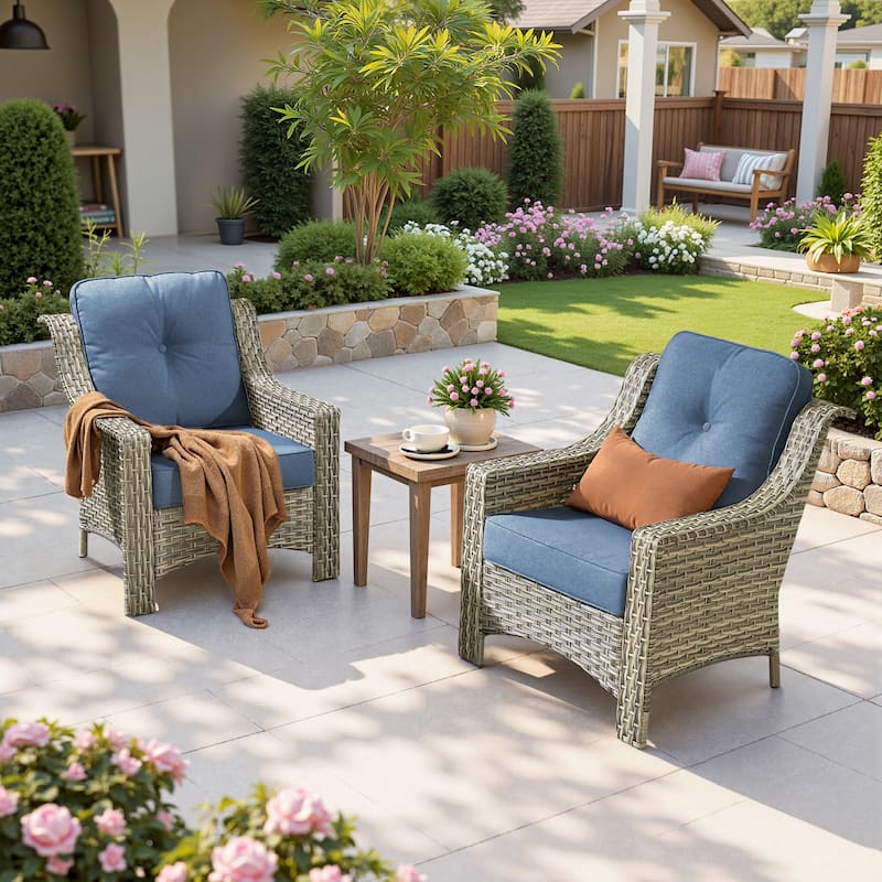 XIZZI 2-Piece Outdoor Furniture Patio Wicker Chairs Set - Denim Blue
