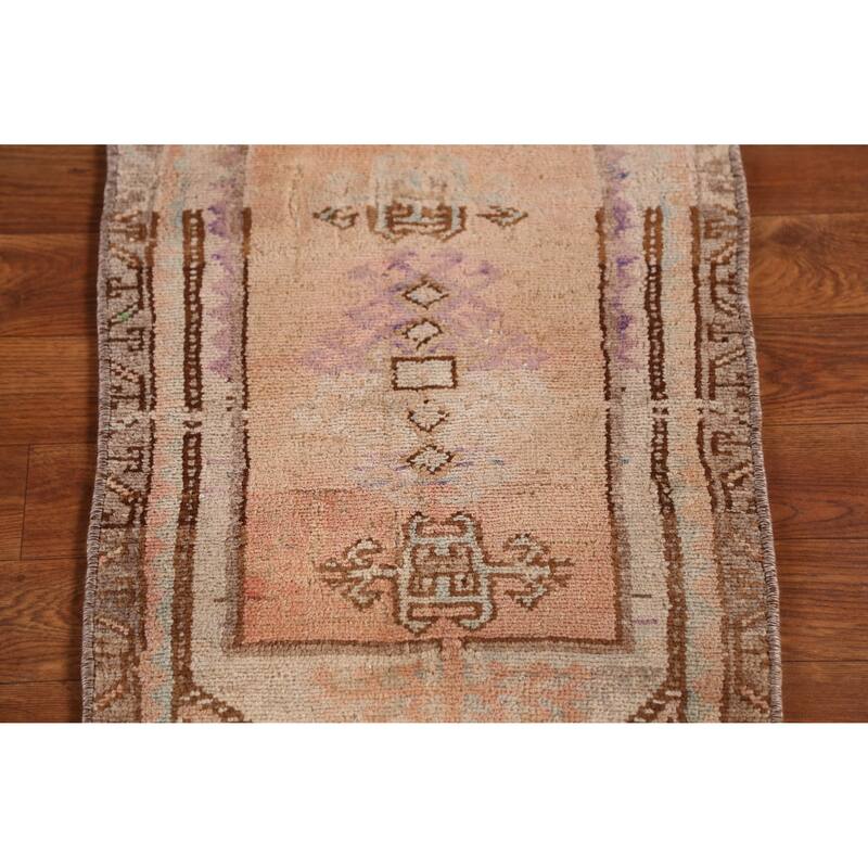 Hand Knotted Oriental 100% Wool Carpet Transitional Tribal Peach Anatolian Area Rug - 2' 5'' X 1' 5''