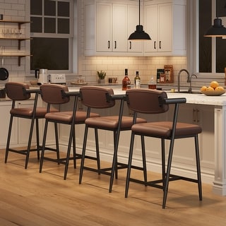 4PCS Metal Bar Stools, Armrest & Soft Back, Counter Height - Bed Bath ...