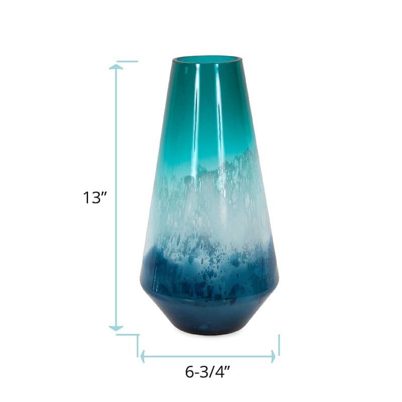 Allan Andrews Handmade Contemporary Blue Waves Glass Vase