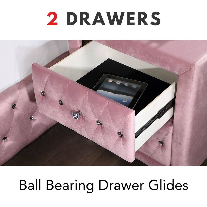Vyvi Glam Pink Fabric Upholstered 2-Drawer Nightstand by Furniture of America