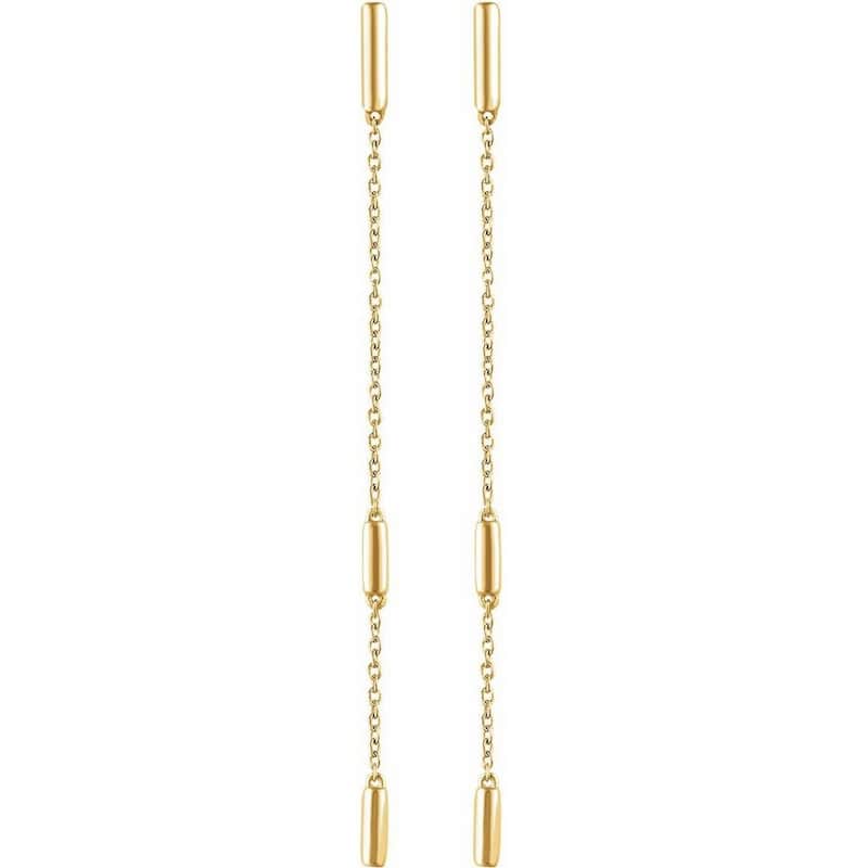 Curata 14k Yellow Gold Polished Bar Chain Earrings 68.3x2.1 mm