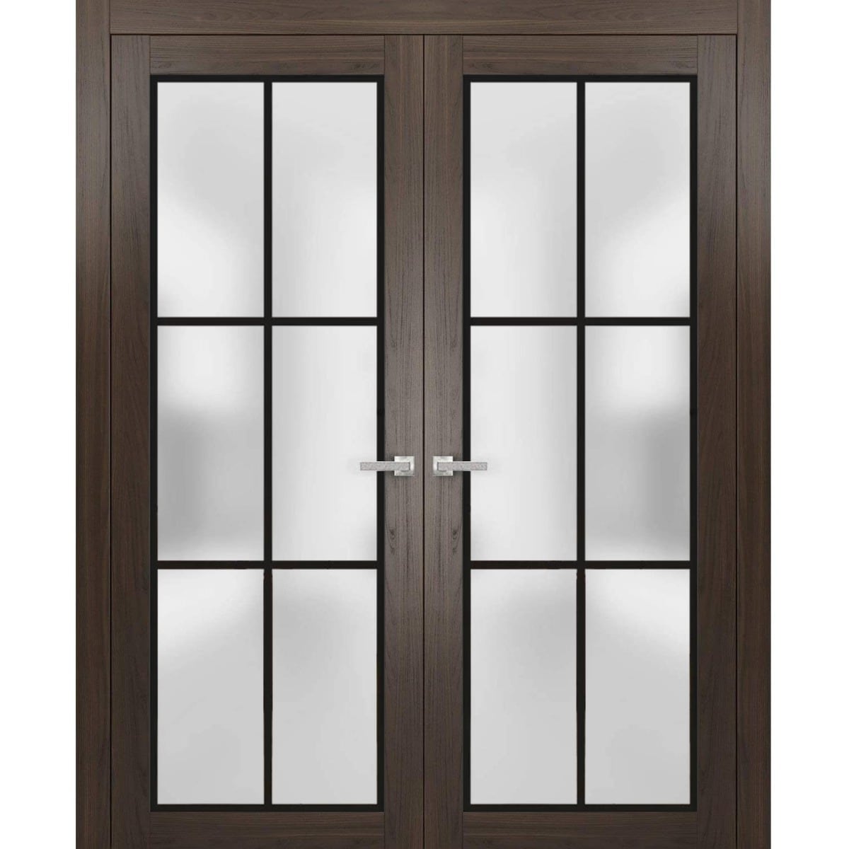 SartoDoors Planum 2122 | Interior French Doors Double French Door | Solid Wood | Hardware Set | 36x80, Chocolate Ash