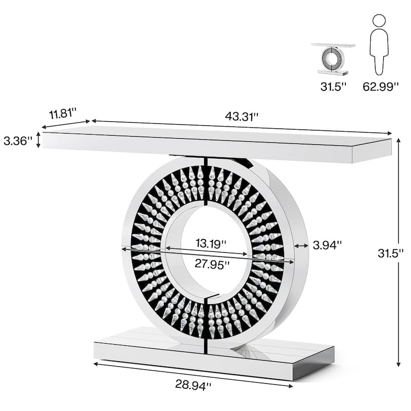 Modern 43-Inch Silver Mirrored Console Sofa Accent Entryway Table