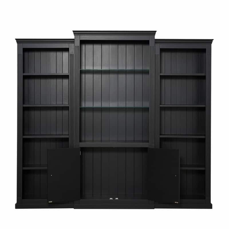 78.75" Tall 3-Piece Bookcase Set with Adjustable 5-Color LED Light, Retro Glass Display Shelves for Living Room or Office