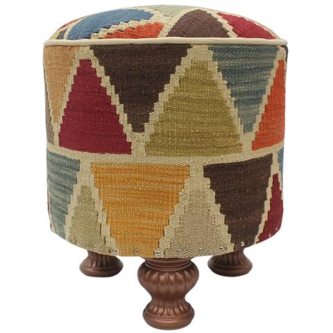 Rustic Welsh Handmade Kilim Upholstered Footstool