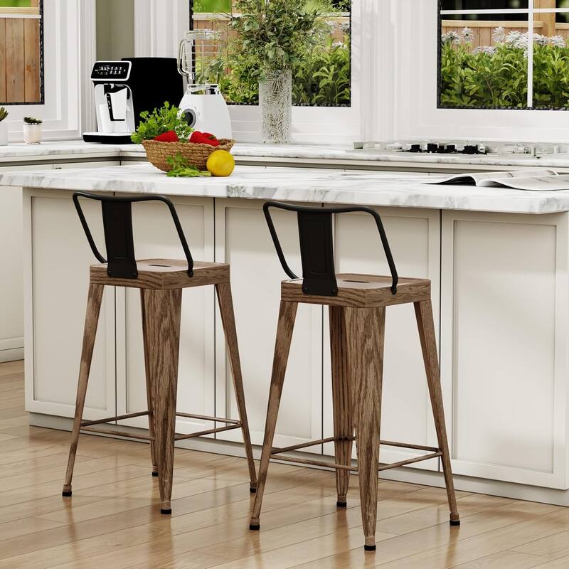 Metal Counter & Bar Stools Set of 4, 26" and 30" Seat Height Barstools with Metal Frame and Low Back for Kitchen lsland