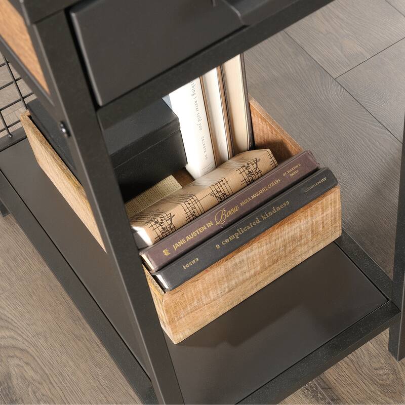 Engineered Wood Industrial L-Shaped Desk with 2 Drawers and Shelves, Brown