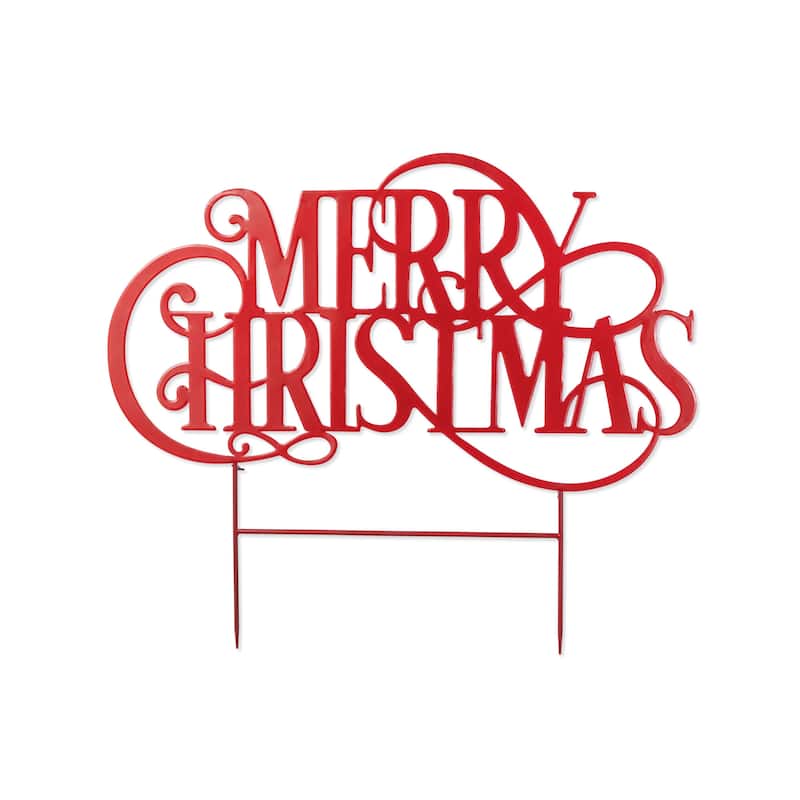 Glitzhome Metal MERRY CHRISTMAS or Cardinal JOY& NOEL with Bell Yard Stake Wall Decor - JOY & NOEL