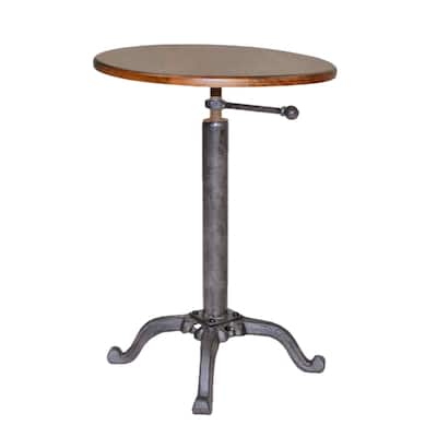 Chestnut Solid Wood Top and Grey Iron Base Adjustable Round End Table - 18” x 18” x 22” (D x W x H)