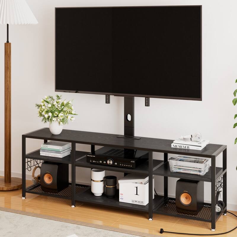 VECELO TV Stand with Mount and Power Outlet, Swivel TV Stand Mount for 32~70 inch TVs, Height Adjustable TV Entertainment Center - 62 Inch - Black