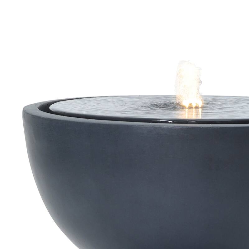 Dark Gray Resin Round Bubbler 18.7" Tall Outdoor Fountain with Lights