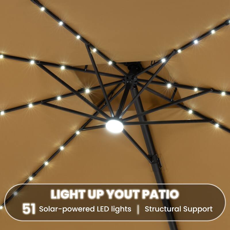 11 FT Square Outdoor Premium Double Top Solar Powered LED Patio Cantilever Umbrella