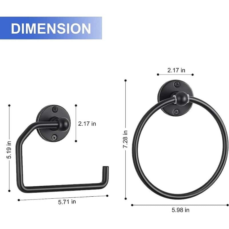 3 PCS Bathroom Hardware Set Towel Rings and Toilet Paper Holder with Screws