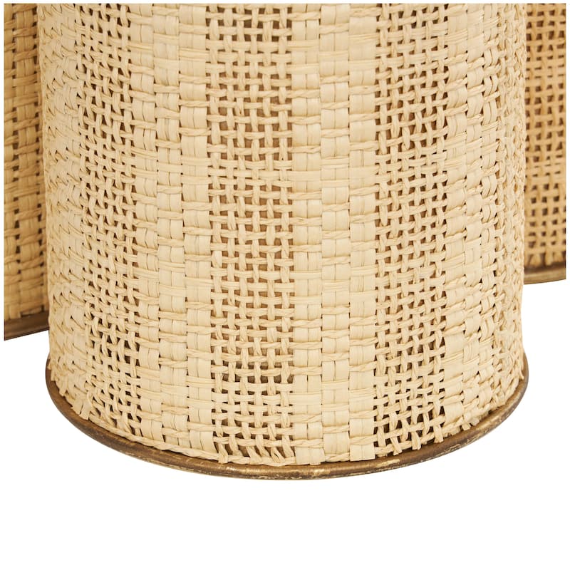 Beige Metal Handmade Woven Living Room Decorative Jars with Bronze Metal Lids (Set of 3)