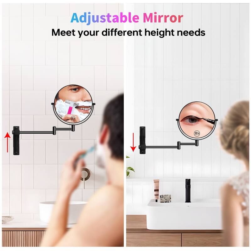 8 in. Small Round 10X HD Magnifying Double Sided Height Adjusted Telescopic Bathroom Makeup Mirror in Nickel Finished