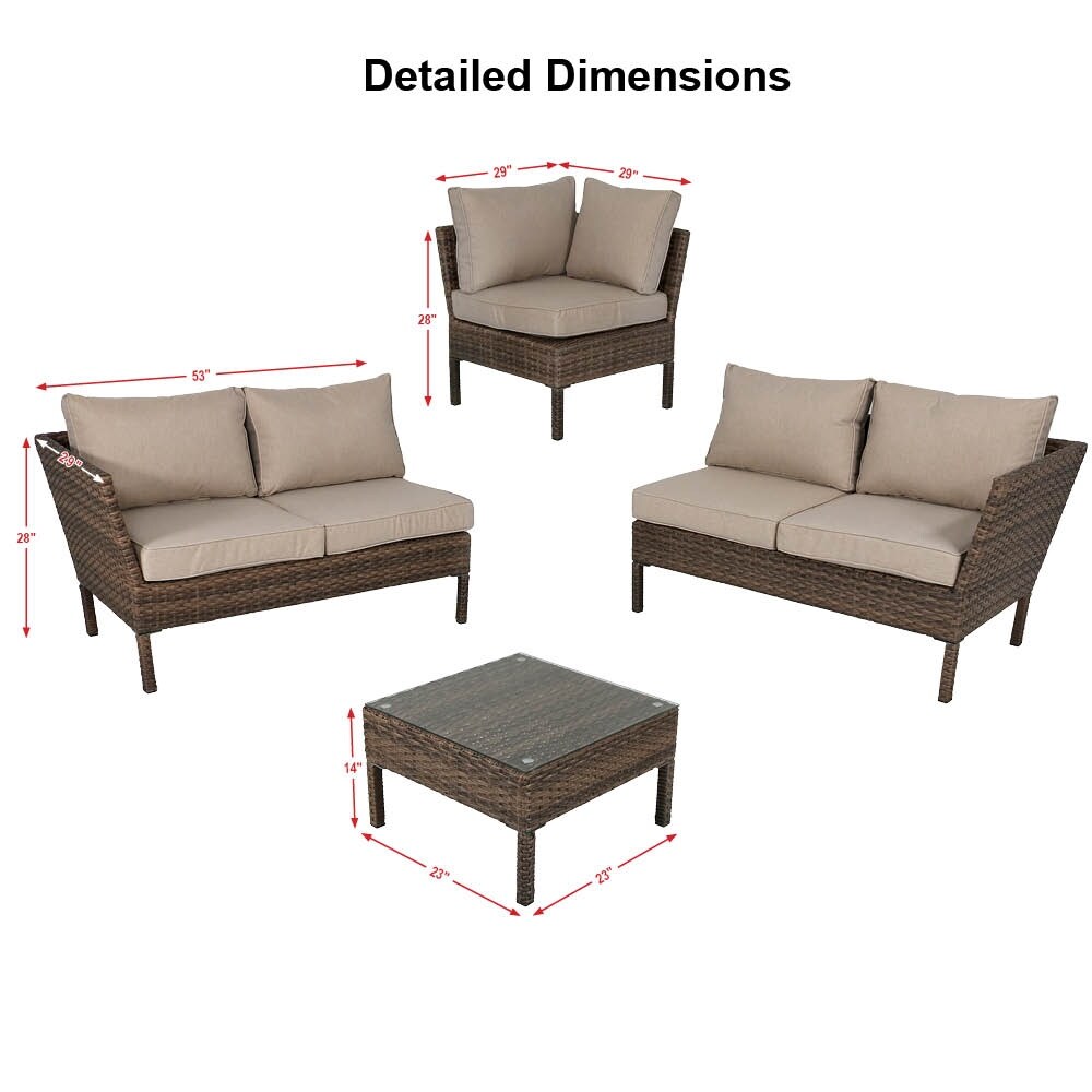 Sunnydaze Avel 4 Piece Sofa Sectional Patio Furniture Set With Taupe Cushions Overstock 18537303