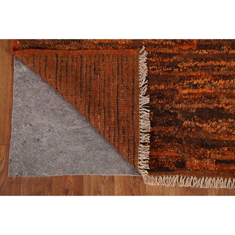 Hand Knotted Oriental 100% Wool Carpet Tribal Stripe Oranges & Rust Moroccan Runner Rug - 9' 7'' X 3' 0''