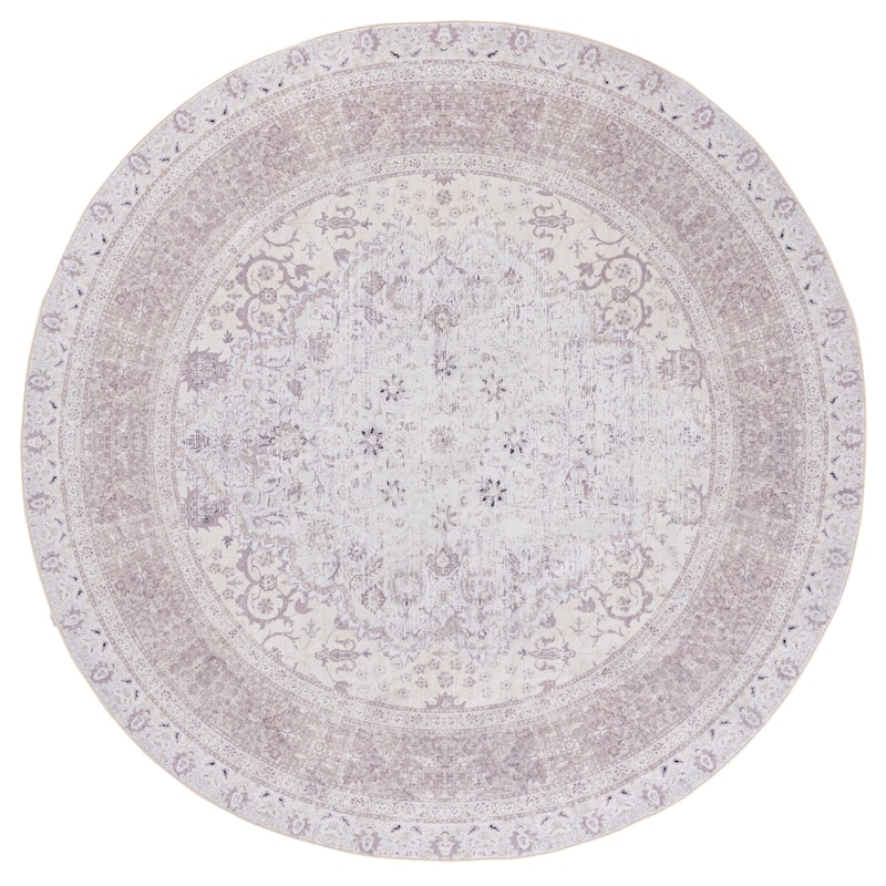 SAFAVIEH Arizona Romilda Machine Washable & Slip Resistant Rug - 6' Round - Ivory/Beige