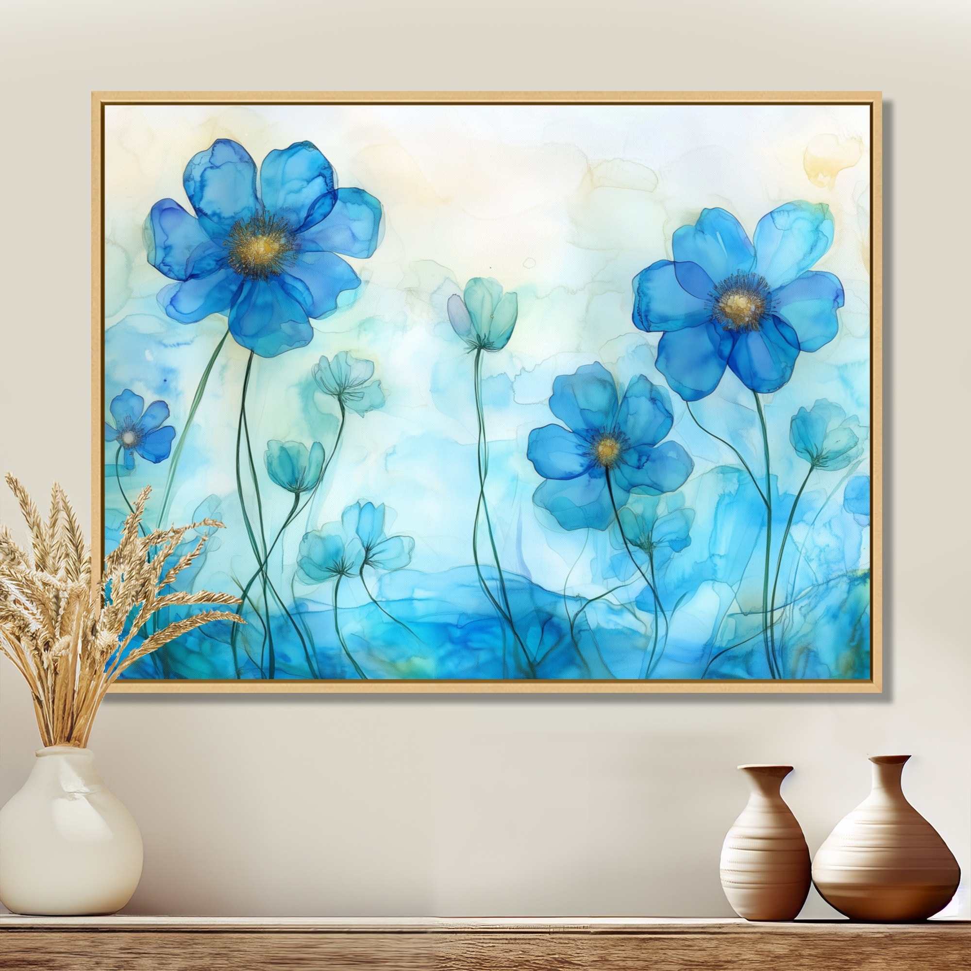 Designart Blue Wildflower Blooms - Meadow Framed Wall Art