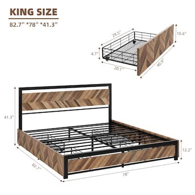Steel-wood four-drawer bed