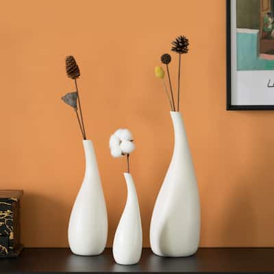 White Contemporary Unique Teardrop Shaped Ceramic Table Vase Flower Holder