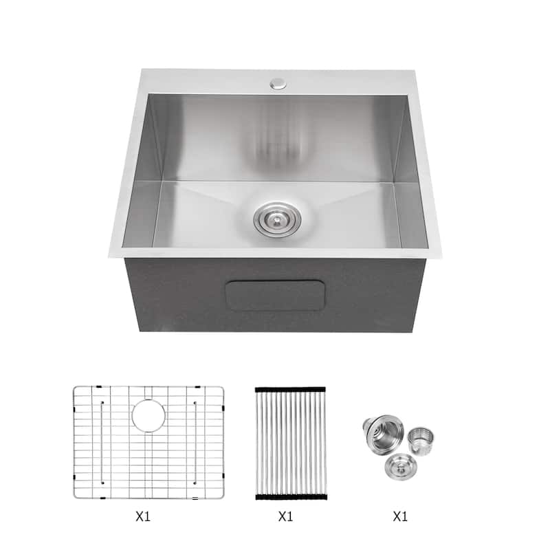 Drop-In 16 Gauge Single Bowl Stainless Steel Kitchen Sinks in Brushed Nickel